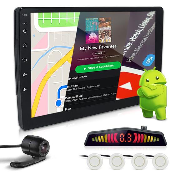 Imagem de Kit Multimídia 9 Polegadas Android + Câmera Ré + Sensor Ré Branco Pérola Chery S18 2012 2013 USB Bluetooth