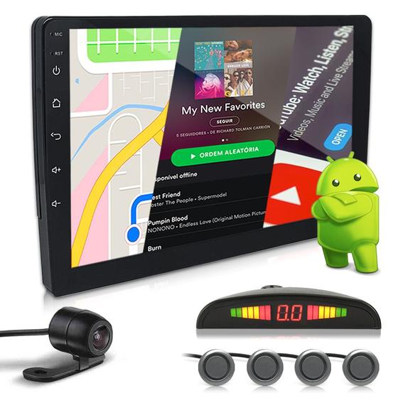 Imagem de Kit Multimídia 9 Polegadas Android + Câmera Ré + Sensor Ré Cinza Grafite Captiva 2008 2009 2010 2011 2012 2013 2014 USB Bluetooth