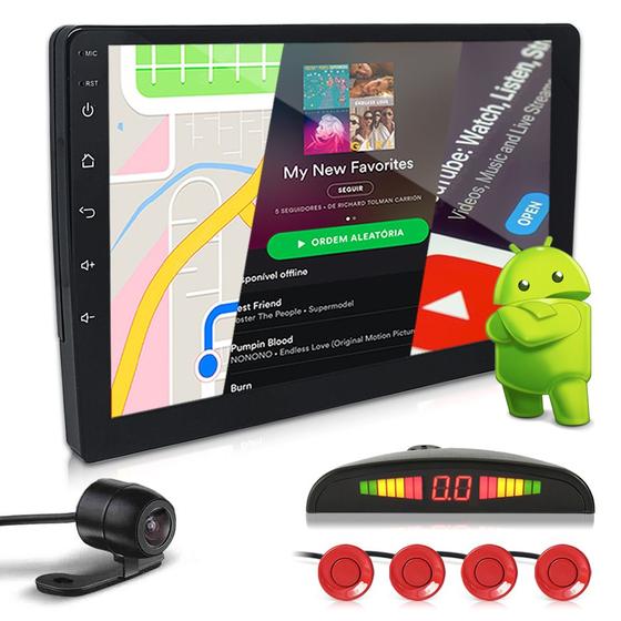 Imagem de Kit Multimídia 9 Polegadas Android + Câmera Ré + Sensor Ré Vermelho Fiat Freemont 2010 2011 2012 2013 Android Auto Carplay