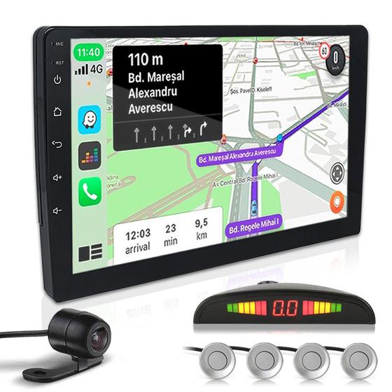 Imagem de Kit Multimídia 9 Polegadas + Câmera Ré + Sensor Ré Prata Honda City 2015 2016 2017 2018 2019 2020 Android Auto Carplay