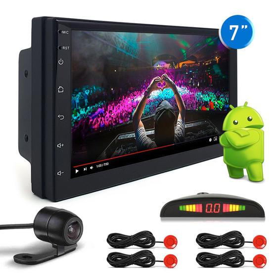 Imagem de Kit Multimídia Android + Câmera Ré + Sensor Ré Vermelho Fiat Grand Siena 2012 2013 2014 2015 2016 Bluetooth 7 Polegadas Espelhamento