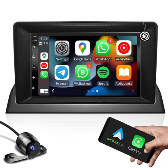 Imagem de Kit multimidia android com função carplay e bluetooth + moldura 7 polegadas clio g2 + camera de ré