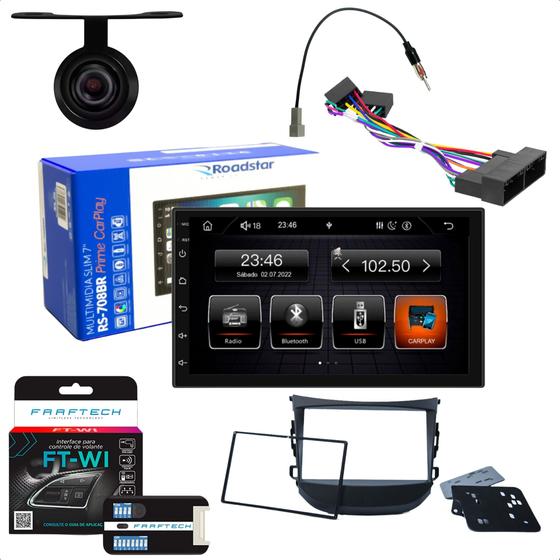 Imagem de Kit Multimídia Automotivo Roadstar   RS708BR  Moldura HB20 2012 a 2019  Interface  Chicotes  Câmera de Ré