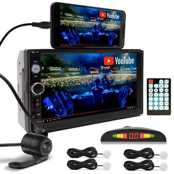 Imagem de Kit Multimídia + Câmera Ré + Sensor Ré Branco Fiat 500 2013 2014 2015 2016 Bluetooth USB 7 Polegadas Touch Espelhamento