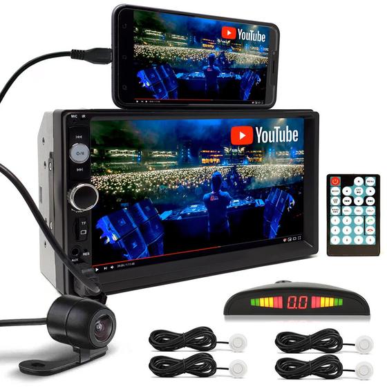 Imagem de Kit Multimídia + Câmera Ré + Sensor Ré Branco Ford Ecosport 2008 2009 2010 2011 2012 Bluetooth USB 7 Polegadas Touch Espelhamento