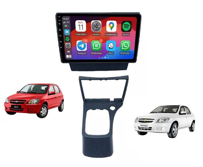 Imagem de Kit Multimídia Celta Prisma 06 / 15 CarPlay AndroidAuto 9 Pol USB FM Bt - 908BR Roadstar