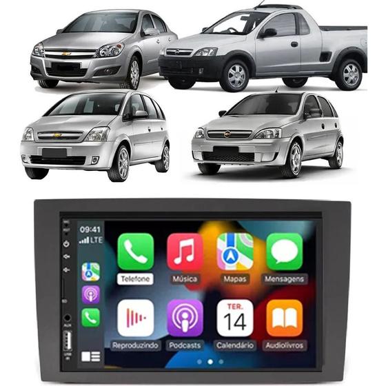 Imagem de Kit Multimídia Corsa Montana Meriva Vectra Mold Preto 7 Pol CarPlay AndroidAuto 8100 First Option