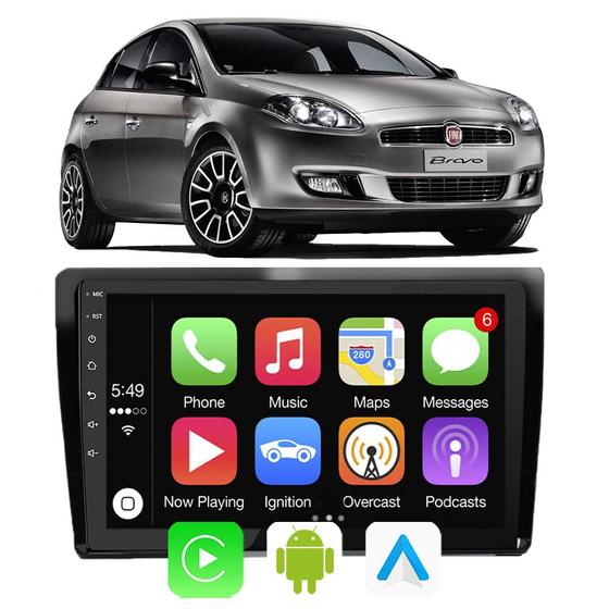 Imagem de Kit Multimidia Fiat Bravo 2011 2012 2013 2014 2015 2016 9 Pol Carplay/Android-Auto Gps Integrado Tv Online HD Spotify Bluetooth Waze Wifi Google Voz