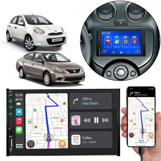Imagem de Kit Multimídia Mp5 Carplay Versa March  2010 11 2013 7 Pol Touch-screen