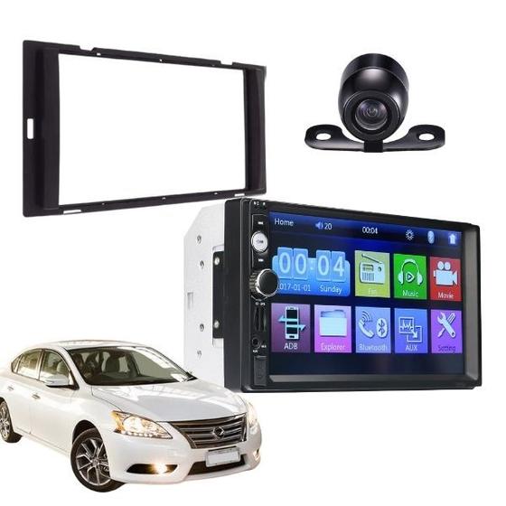 Imagem de Kit multimídia nissan sentra 2014 a 2016 com moldura 2 din e central multimidia mp5 7" com camera de ré