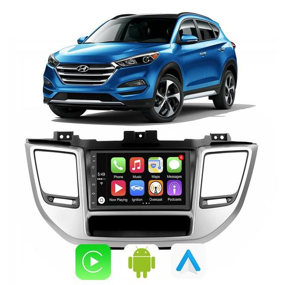 Imagem de Kit Multimidia Tucson 2017 18 19 20 21 22 23 2024 7" CarPlay Android Auto Siri Tv Online Gps Integrado