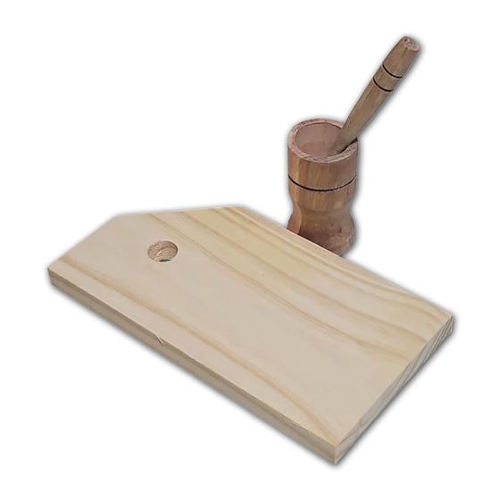 Imagem de Kit Multiuso Tabua De Carne Madeira 12x24cm Com Pilão 8cm Cód. 2641