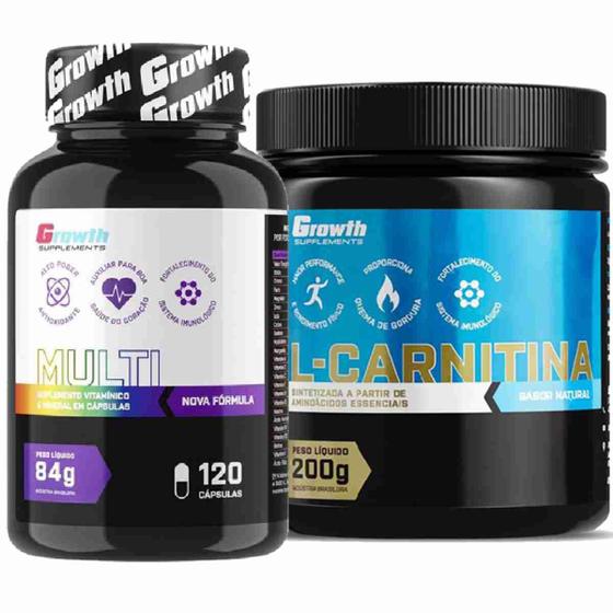 Imagem de Kit Multivitaminico 120 Caps + L-Carnitina em Pó 200g Growth