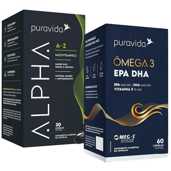 Imagem de Kit Multivitamínico Alpha A-Z - 60 Caps + Omega 3 EPA + DHA - 30 Caps - Pura Vida