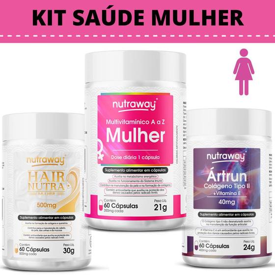 Kit Multivitaminico Mulher Colageno Hair Nutra 60 Cap Nutraway Nutricosméticos 3544