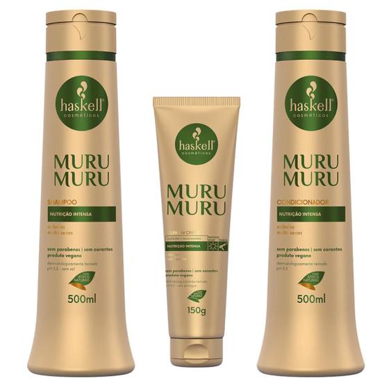 Imagem de Kit Murumuru Haskell Shampoo e Condicionador 500ml + Leave in Polpa em Creme 150g Nutrição Intensa