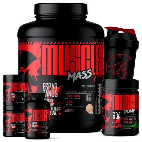 Kit Muscle Mass 1,8kg + BCAA + Creatina + Glutamina + Pré Treino Limão