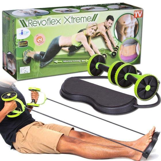 Imagem de Kit musculação fitness completo academia em casa revoflex elastico roda abdominal extensor para braços e pernas emagrace