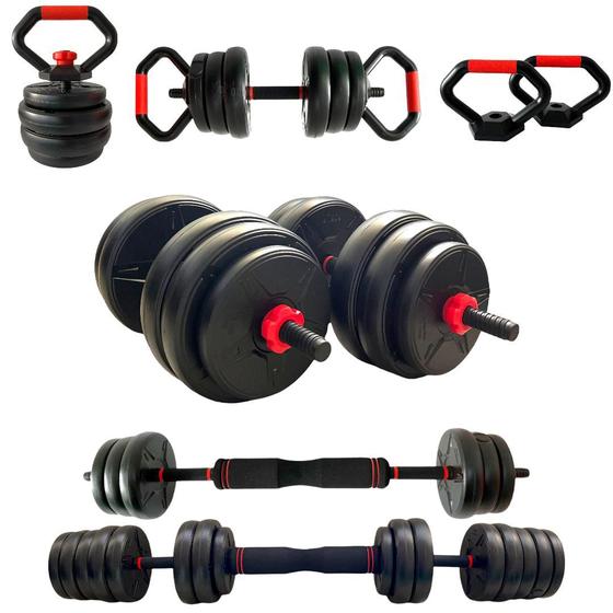 Imagem de Kit Musculação Multifuncional 6 em 1 Completo Dumbbell Kettlebell Barra 40kg 