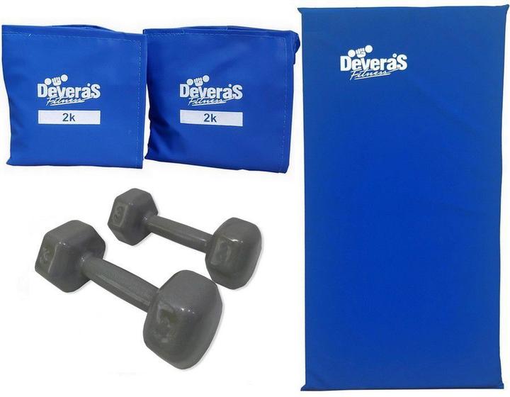 Imagem de kit musculação pesos academia colchonete academia tornozeleira peso 2 kg par halter 3 kg