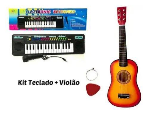 Imagem de Kit Musical Infantil Teclado Com  Microfone + Mini Violão