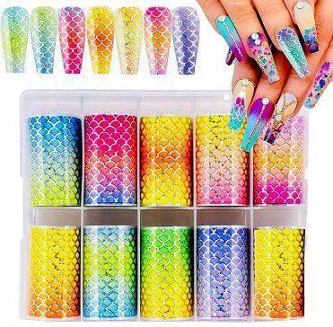 Imagem de Kit Nail Foil Adesivo P/ Unhas Estampas Sortidas 10 rolos Cx