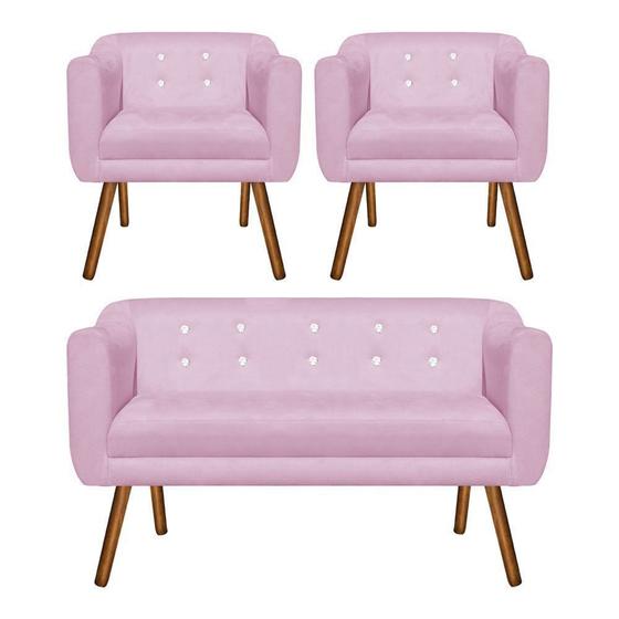 Kit Namoradeira 2 Lugares e 02 Poltronas Julia Suede Rosa Bebê com Strass - D'Rossi Menor preço em Kit Namoradeira 2 Lugares e 02 Poltronas Julia Suede Rosa Bebê com Strass - D'Rossi