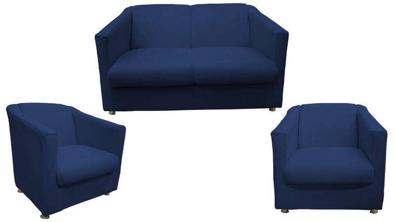 Imagem de Kit Namoradeira + 2 Poltronas Decorativa Biane Suede Azul Marinho Pés Cromado Ms Decor