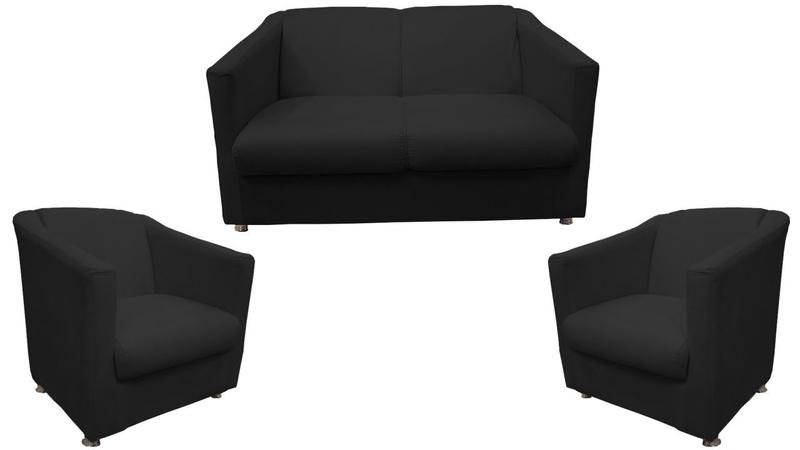 Imagem de Kit Namoradeira + 2 Poltronas Decorativa Biane Suede Preto Pés Cromado Mz Decor