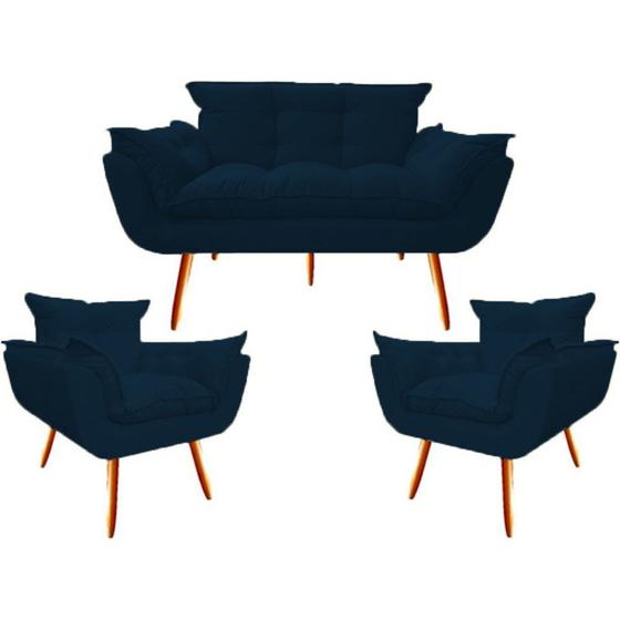 Kit Namoradeira + 2 Poltronas Decorativa Opala Suede Azul marinho - Twdecora Menor preço em Kit Namoradeira + 2 Poltronas Decorativa Opala Suede Azul marinho - Twdecora