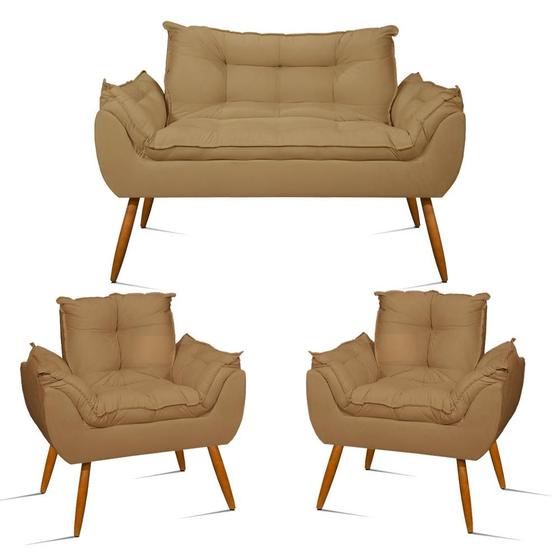Imagem de KIT Namoradeira + 2 Poltronas Decorativas Luxo Sala de Estar