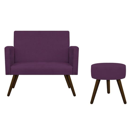 Imagem de Kit Namoradeira Arenzza e Puff Sofia Palito Tabaco Sala Decorativa Quarto Suede Roxo - DAMAFFÊ MÓVEIS