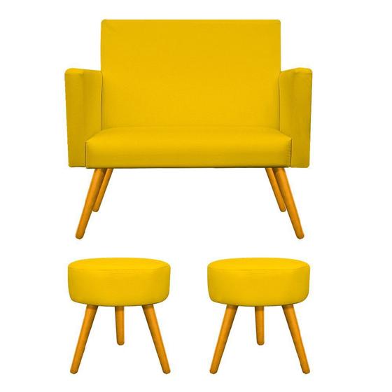 Imagem de Kit Namoradeira Beatriz e 02 Puffs Sofia Palito Mel Corano Amarelo - DAMAFFÊ MÓVEIS