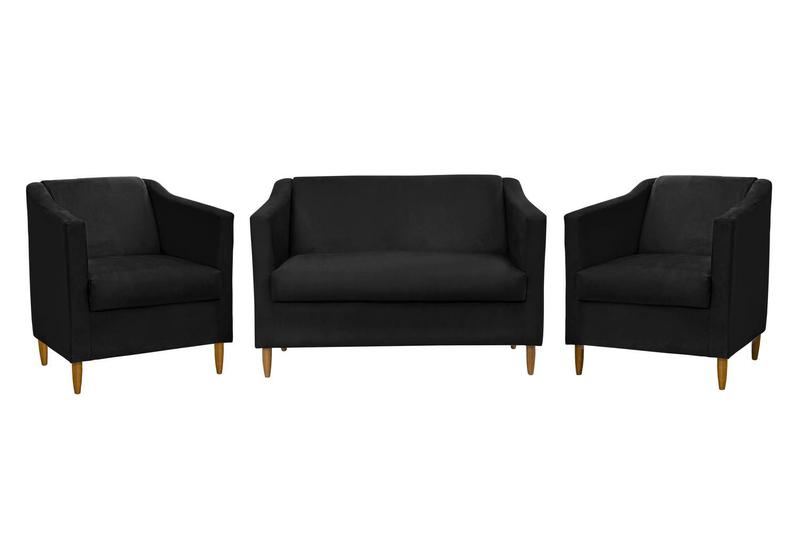 Kit Namoradeira e 2 Poltronas Titânio Suede Preto Menor preço em Kit Namoradeira e 2 Poltronas Titânio Suede Preto