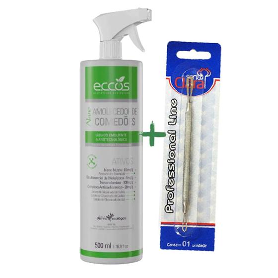 Imagem de Kit Nano Amolecedor de Comedões Cravos Emoliente Trieta Eccos 500mL Com Extrator Inox - Limpeza de Pele