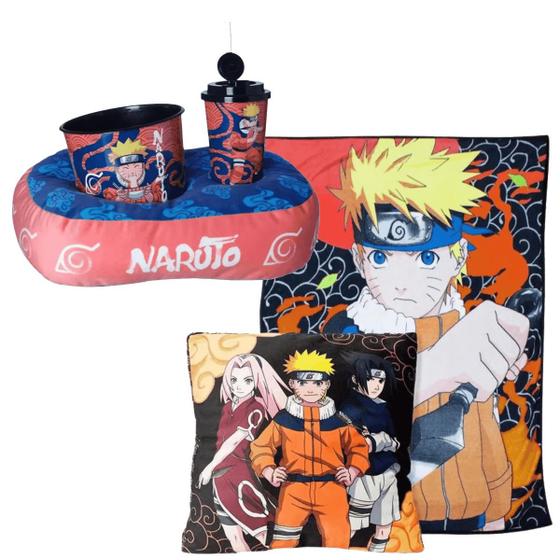 Imagem de Kit Naruto Almofada Decorativa Manta Copo e Balde de Pipoca