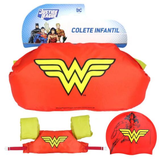 Imagem de Kit Natação Infantil Colete E Touca Piscina Liga Da Justiça