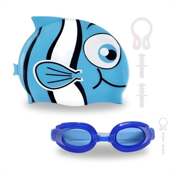Kit Natação Infantil Peixe Menino E Menina Touca Toca Óculos Mergulho Silicone Com Protetor 5 Peças - MAPOGOS Imagem de Kit Natação Infantil Peixe Menino E Menina Touca Toca Óculos Mergulho Silicone Com Protetor 5 Peças