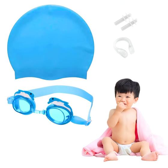 Imagem de Kit Natação Infantil Touca Óculos UV Protetores Personagens 