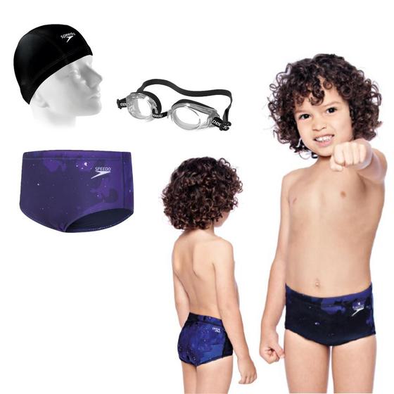 Imagem de Kit natação speedo infantil galaxy sunga + óculos + touca