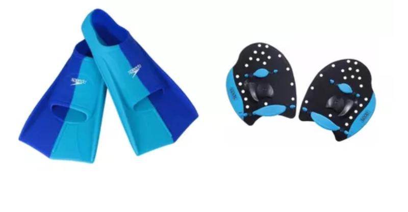 Imagem de Kit Natação Speedo Nadadeira Dual Swim Fin + Palmar Power Paddles Treinamento e Fortalecimento