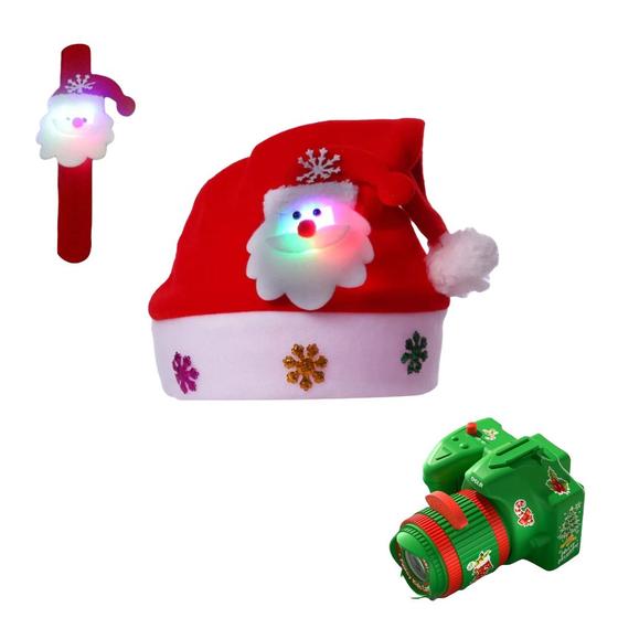 Imagem de Kit Natal Infantil Gorro E Pulseira Led E Câmera De Projeção