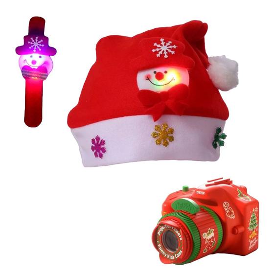 Imagem de Kit Natal Infantil Gorro E Pulseira Led E Câmera De Projeção