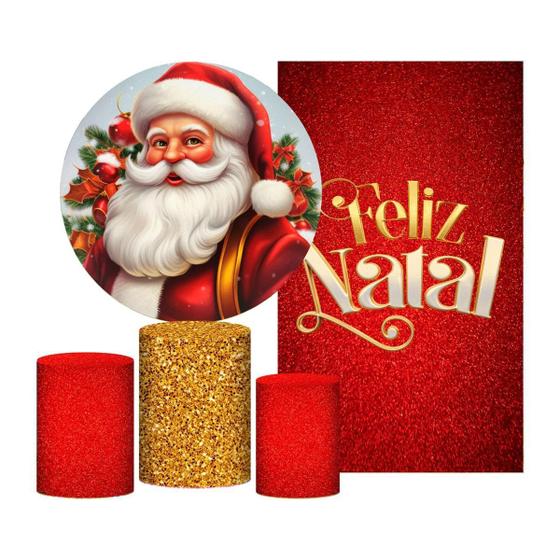 Imagem de Kit Natal Painel Redondo + Trio Capas + Retangular Tecido