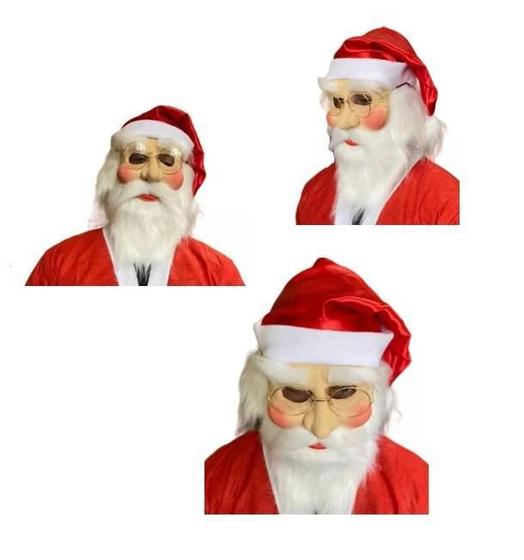 Imagem de Kit Natal Papai Noel Máscara Com Barba Cabelo Gorro + Óculos