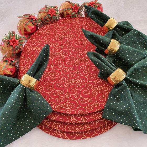 Kit natal vermelho jogo americano argola festa de 12 pçs