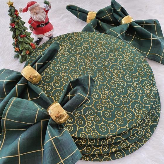 Imagem de Kit natal xadrez supla dourado verde argola base 12 pçs