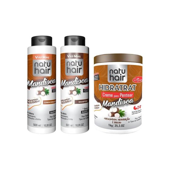 Imagem de Kit Natuhair Mandioca Condicionador+Shampoo+Creme P/ Pentear