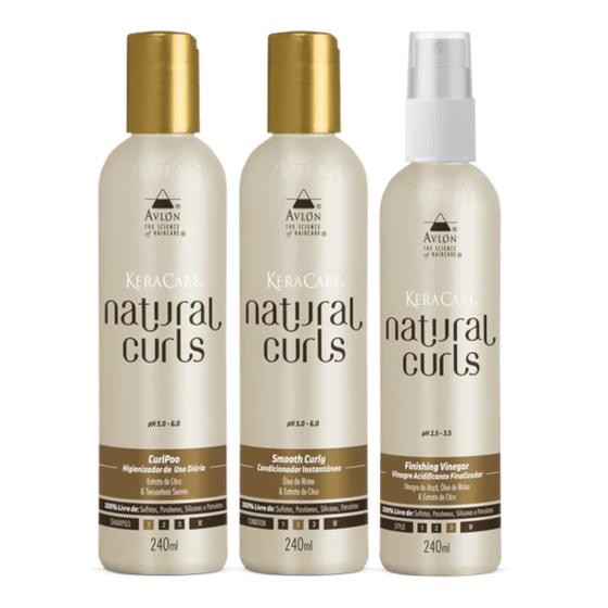 Imagem de Kit Natural Curls 1 Higienizador 1 Condicionador 1 Vinagre Acidificante 240ml Keracare Avlon