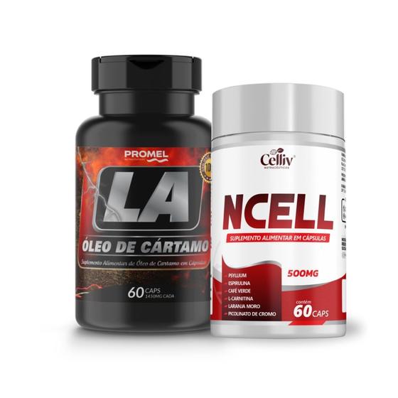 Imagem de Kit Ncell (Psyllium, Espirulina, Café Verde) + Óleo de Cártamo 60 Caps Promel